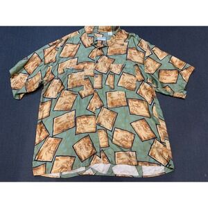 Ted‎ Lapidus Homme Paris Silk Shirt Vintage Horse Stamp Print Size XL